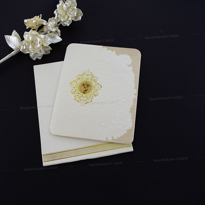 Embossed Sober Hindu Wedding Card 23066