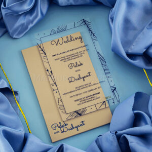 Customizable see-through acrylic wedding invitation with silk screen printing and boxed envelope, 8912BL